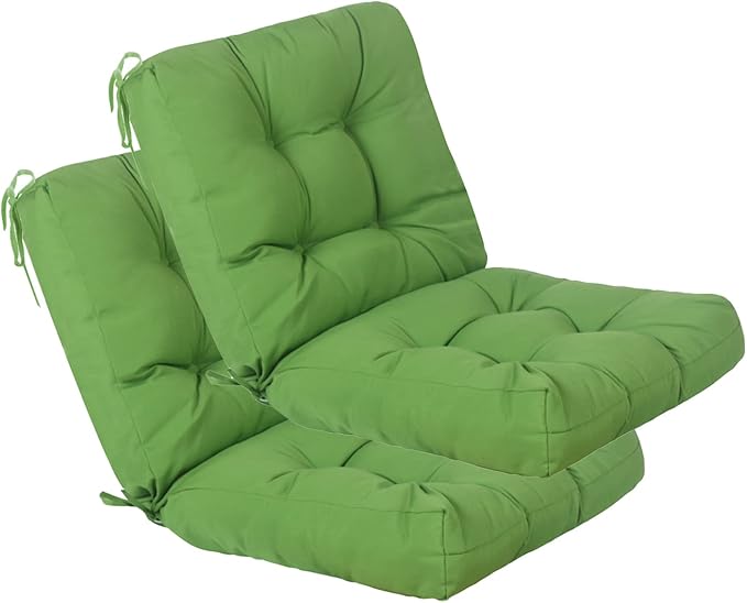 QILLOWAY Outdoor Seat/Back Chair Cushion Tufted Pillow, Spring/Summer Seasonal Replacement Cushions - Set of 2 (Green)