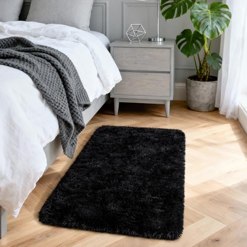 Merelax Soft Modern Indoor Shaggy Area Rug for Bedroom Livingroom Dorm Kids Room Home Decorative, Non-Slip Plush Fluffy Furry Fur Rugs Comfy Nursery Accent Floor Carpet 2x3 Feet, Black - color: Black, size: 2' x 3' (Rectangular)