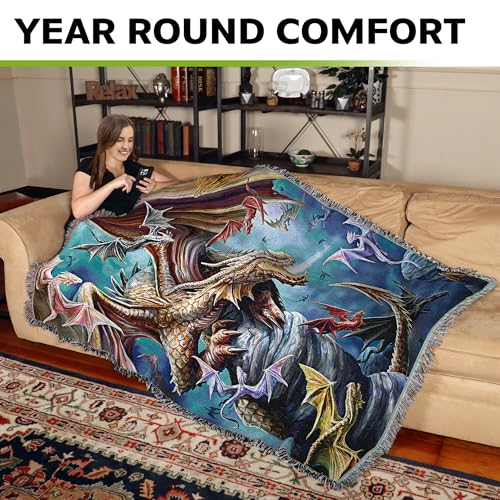 Pure Country Weavers Dragon Clan Woven Blanket by Anne Stokes - Fantasy Gift Cotton Tapestry Throw - Made in The USA - 72" x 54" - color: Clan, size: 72" x 54"