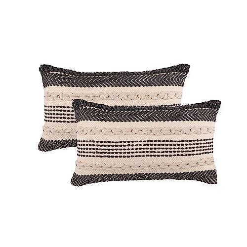 · REDEARTH · Boho Textured Throw Pillow Cushion Covers - Cotton Lumbar Woven Tufted Decorative Farmhouse Cases Set for Couch, Sofa, Bed, Dining, Covered Patio (12"x 20", Precis Descant Gray) Pack of 2 - color: Precis Descant Gray, size: 12" x 20" (Pack of