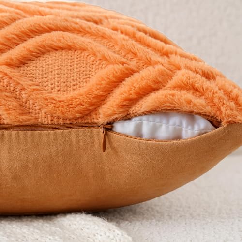 MIULEE Bright Orange Fall Throw Pillow Covers 18x18 Inch, Soft Plush Faux Wool Solid Couch Pillows Set of 2, Decorative Farmhouse Boho Cushion Covers for Sofa Living Room Bed Home Decor - color: Bright Orange, size: 18" x 18" (Pack of 2)
