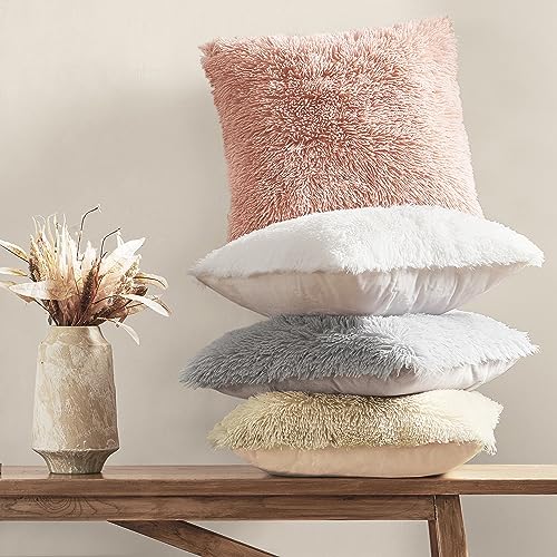 NordECO HOME Luxury Soft Faux Fur Fleece Cushion Cover Pillowcase Decorative Throw Pillows Covers, No Pillow Insert - color: D-beige, size: 24" x 24" (Pack of 2)