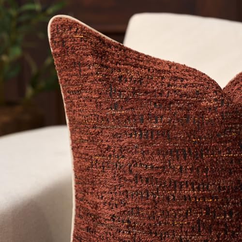 Yangest Chenille Pillow Cover 18 x18 Inches, Thick Textured Square Throw Pillow Cover Farmhouse Modern Soft Accent Couch Neutral Pillow Cover for Living Room Bedroom, Red - color: Red, size: 18" x 18" (Pack of 1)