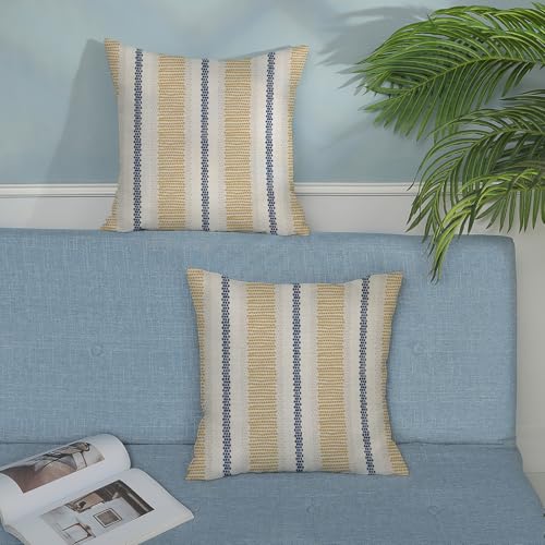 Boho Pillow Covers 16x16 Set of 2 Yellow Blue Abstract Polka Dot Stripe Throw Pillow Covers Outdoor Decor Modern Minimalism Decorative Pillowcase Farmhouse Square Cushion Case for Home Couch - color: Boho-yellow Blue, size: 16" x 16" (Pack of 2)