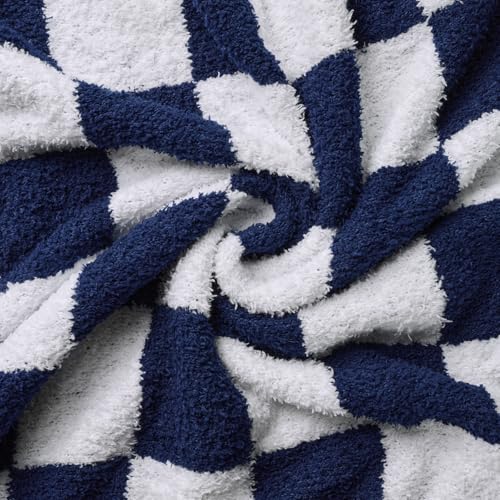 Checkered Throw Blanket, Dark Blue Soft Cozy Fluffy Knitted Throw Blankets for Couch, Sofa, Bed, Chair, Warm Fuzzy Travel Picnic Lightweight Plaid Blanket, 50x70 inches - color: Dark Blue, size: 50×70 Inch