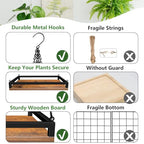 Plant Hanger Indoor, 16" Wooden Hanging Plant Holder with Metal Frame Large Hanging Planter for Indoor Plants Load 50LB Hanging Plant Shelf with 27.6" Long Chain, Ideal for Heavier Pots Window Ceiling - size: Large