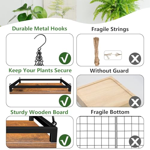 Plant Hanger Indoor, 16" Wooden Hanging Plant Holder with Metal Frame Large Hanging Planter for Indoor Plants Load 50LB Hanging Plant Shelf with 27.6" Long Chain, Ideal for Heavier Pots Window Ceiling - size: Large