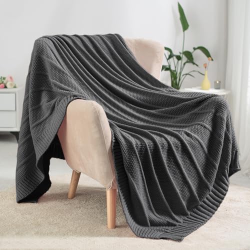 Carriediosa Knit Throw Blanket for Couch 50" X 60", Soft Cozy Stripe Pattern Cable Knitted Throws Fall Fluffy Textured Solid Home Decor Blankets Couch Cover for Bed Sofa, Dark Grey - color: Dark Grey, size: 50" X 60"