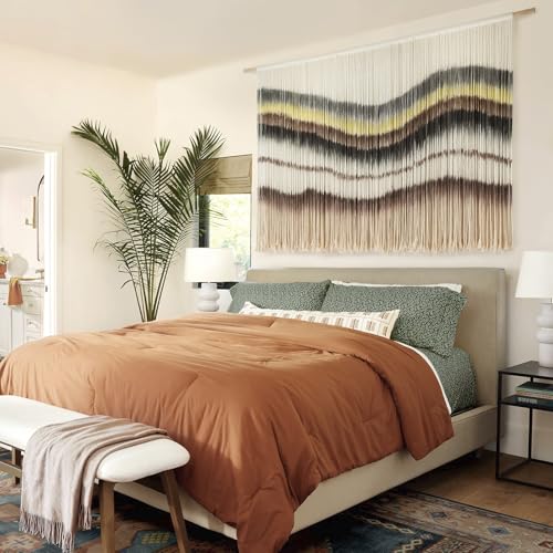 Macrame Wall Hanging Boho Chic Wall Art Macrame Wall Decor Fiber Yarn Tapestry Dip-Dye Living Room Home Bedroom Wall Decor 57" Wx 35" L - color: Coffee Yellow