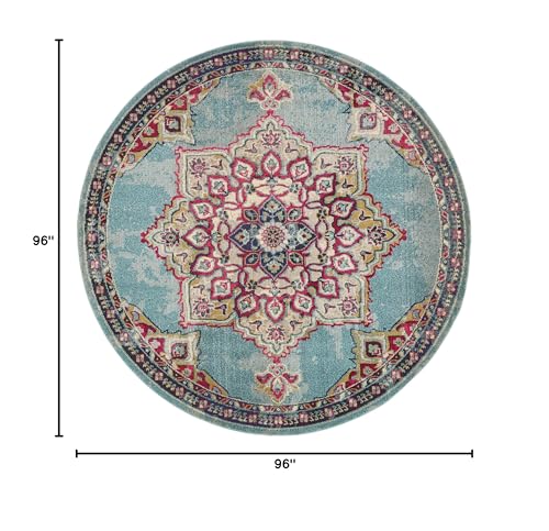 Rugs.com Fleur Collection Rug – 8' Round Light Blue Medium-Pile Rug Perfect for Kitchens, Dining Rooms - color: Light Blue 11, size: 8' (Round)