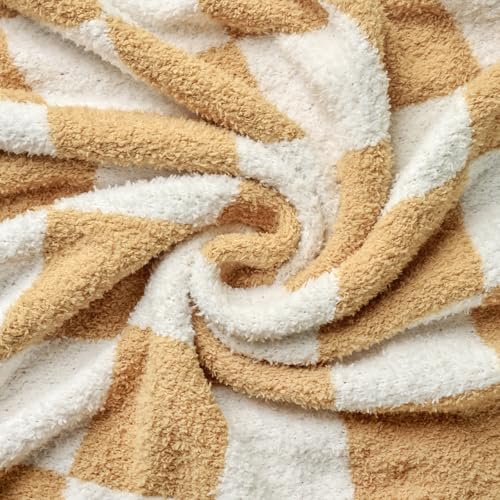 Checkered Throw Blanket, Khaki Soft Cozy Fluffy Knitted Throw Blankets for Couch, Sofa, Bed, Chair, Warm Fuzzy Travel Picnic Lightweight Plaid Blanket, 60x80 inches - color: Khaki, size: 60×80 Inch