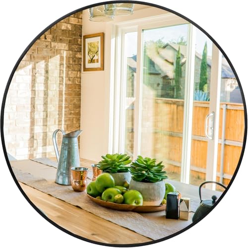Black Round Mirror 36 inch, Large Circle Wall-Mounted Bathroom Mirror with Tempered Glass-Shatterproof for Entryway, Living Room, Bedroom(36" Black) - color: Black, size: 36"L x 36"W