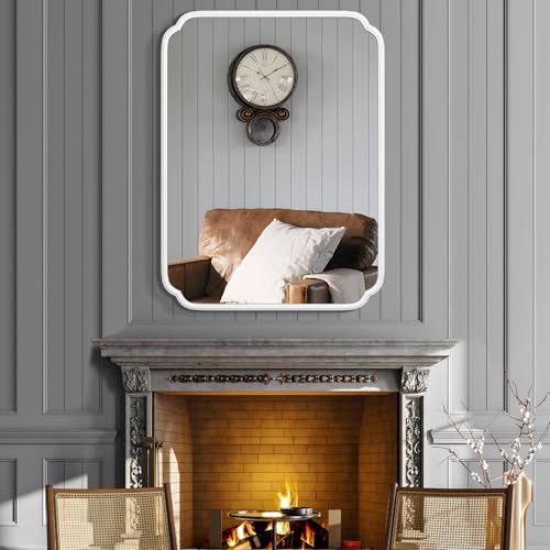Ferytange White Bathroom Vanity Mirror for Over Sink 30" x 40" Modern Rounded Corner Rectangle Wall Mirror Decorative with Non-Rusting Iron Metal Framed (Horizontal/Vertical) - color: White, size: 40"L x 30"W