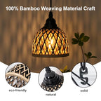 2 Pack Bamboo Chandelier/Dimmer, Waterproof Outdoor Pendant Light for Patio/Gazebo, Hand-Woven Boho Style, Battery Operated (No Wiring)