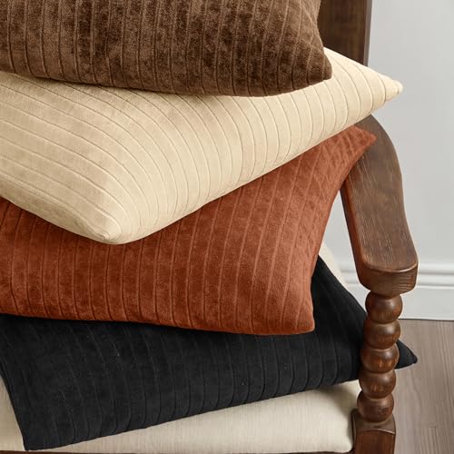 MIULEE Set of 2 Black Decorative Throw Pillow Covers 18x18 Inch, Thick Soft Textured Striped Cushion Covers, Modern Solid Color Farmhouse Boho Pillow Case for Sofa Couch Bed Living Room - color: Black, size: 18" x 18" (Pack of 2)