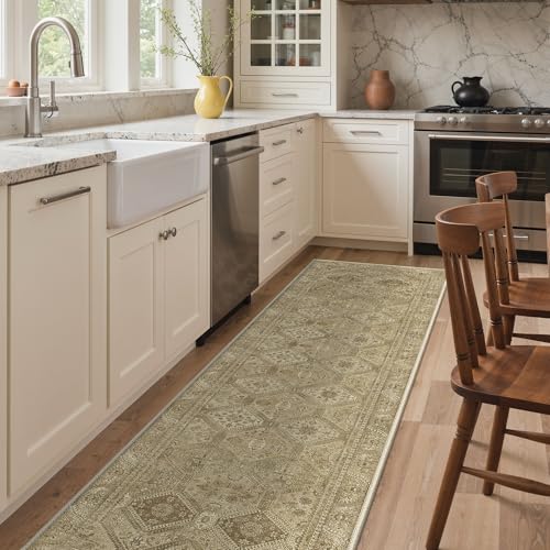 Bavni 2x5 Runner Rugs for Hallways Kitchen, Washable Rug Vintage Print Carpet, Low Pile Lightweight Mat with Non Slip Backing, Light Brown - color: Area Brown, size: 2' x 5' (Rectangular)