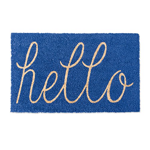DII Hello Coir Fiber Doormat Non-Slip Durable Outdoor/Indoor, Pet Friendly, 18x30, Blue - color: Blue