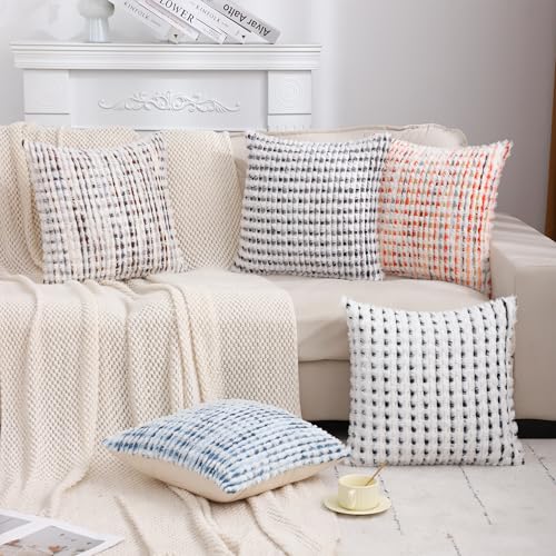 LUOYEHK Boho Throw Pillow Covers 16x16 Inch Set of 2 Chenille Tufted Pillowcase Farmhouse Neutral Cushion Covers for Couch Sofa Bed Living Room, Black Gray - color: Black Gray, size: 16" x 16" (Pack of 2)