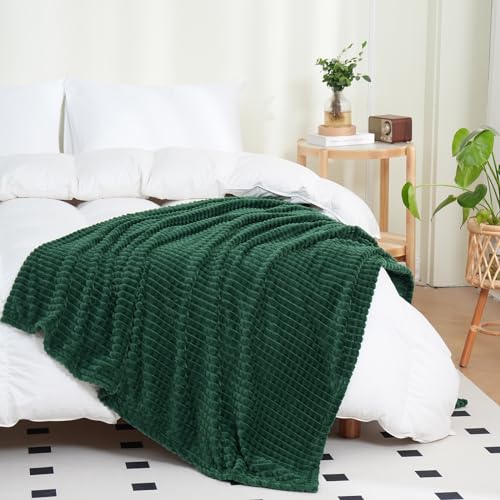 Dark Green Throw Blanket 50"×70" Decorations Fleece Super Soft Plush Fuzzy Cozy Blanket with Square 3D Jacquard Grid Design Luxury Lightweight for Couch Sofa Chair - color: Dark Green, size: 50"×70"