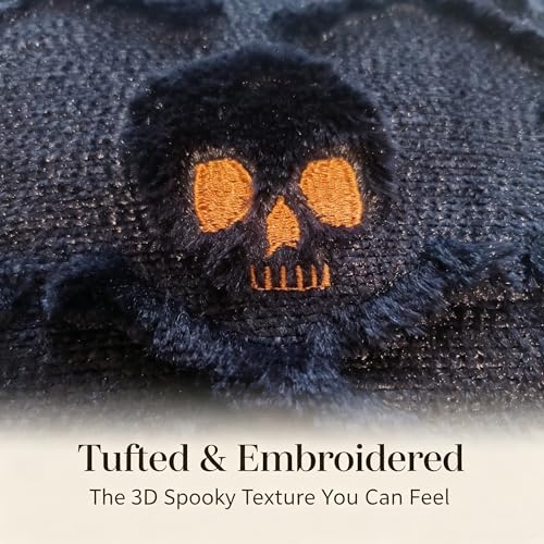 Black Skull Halloween Throw Pillow Covers 18x18 inch Set of 2, Spooky Tufted Embroidered Plush Cushion Covers for Couch Sofa Holiday Decor - color: Skeleton