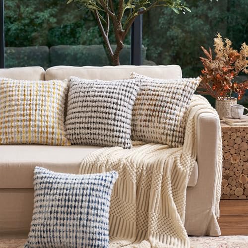 Aeckself Boho Chenille Tufted Pillow Cover 20x20 Inch, Decorative Square Throw Pillow Cover Neutral Pillowcase for Couch Bedroom Living Room, Blue White - color: Blue White, size: 20" x 20" (Pack of 1)