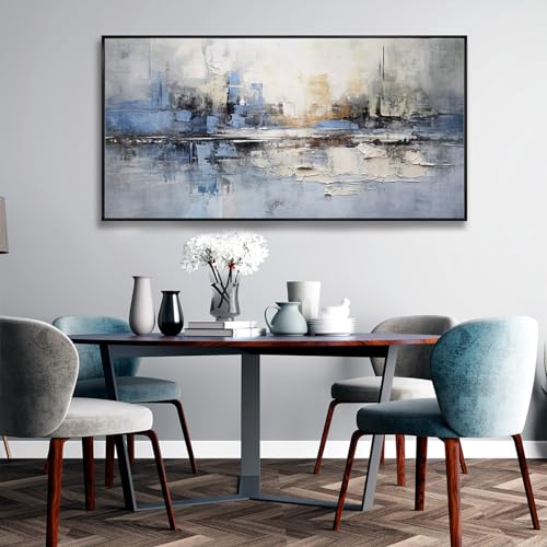 Abstract Wall Art Wall Decor Blue and Gray White Modern Canvas Art Print Abstract Artwork Framed Pictures for Living Room Bedroom Bathroom Office Home Decor Can Be Hung Directly 20"x 40" - color: Blue, size: 40"L x 20"W