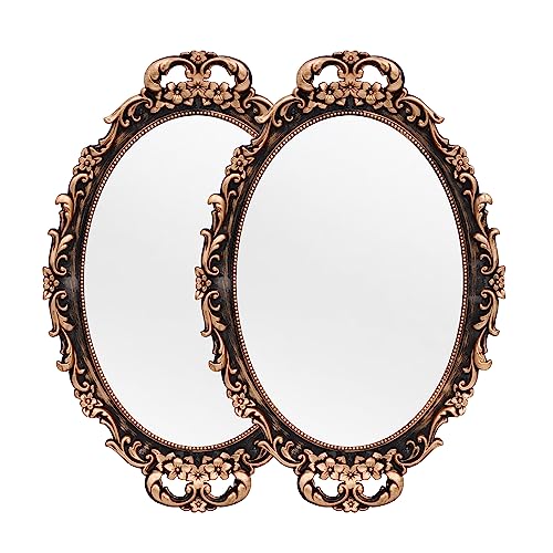 Tstarer Vintage Decorative Gold Framed Mirror, Wall Hanging Mirrors & Tabletop Tray for Bedroom Living Room Dresser Decor, Oval- 9.6" W x 14.3" L (BRONZE-2PACK) - color: Bronze-2pack