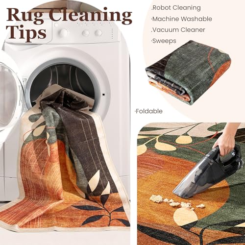 MUJOO Washable 2x6 Runner Rugs for Kitchen Hallway Bedside Bathroom Laundry Room Bedroom Floor,Boho Long Area Rug Non Slip Carpet Throw Rug Mid Century Modern Abstract Botanical Geometric Terracotta - color: Terracotta（modern）, size: 2' x 6' (Rectangular)
