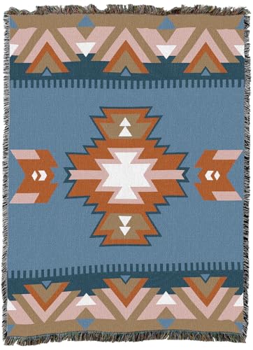 Pure Country Weavers Sunset Canyon - Western Tapestry Throw Blanket Woven from Cotton - Made in The USA (72x54) - color: Blue Jean