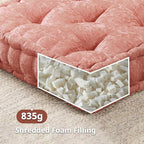 Intelligent Design Floor Pillow - Shredded Foam Filled Meditation & Yoga Cushion, Chenille Tufted, Handsewn Scalloped Edge, Oeko-TEX Certified, Azza, 20" x 20" x 5" Dusty Peach - color: Dusty Peach
