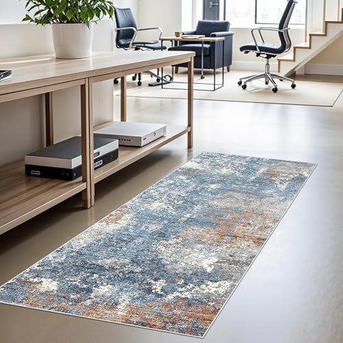 2x4 Runner Rug Washable Non-Slip – Small Throw Rug for Kitchen Floor, Bedroom, Entryway, Bathroom, Bedside – Modern Abstract Neutral Low-Pile Thin Indoor Door Mat（Blue Rust,2x4） - color: Blue Rust, size: 2' x 4' (Rectangular)