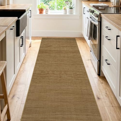 Jute 2x8 Hallway Runner Rug: Washable Non Slip Kitchen Rugs with Rubber Backing Pet-Friendly Carpets Stain Resistant Runners for Laundry Entryway Bedroom Decor Natural Brown - color: Natural Brown, size: 2' x 8' (Rectangular)