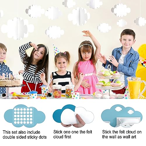 Ayfjovs 18 PCS 3D Cloud Decoration, Artificial Hanging Clouds for Ceiling, White Felt Ornaments for Art Stage, Wedding, Nursery, Children's Room, Baby Baptism Party - style: 3D Style-18pcs