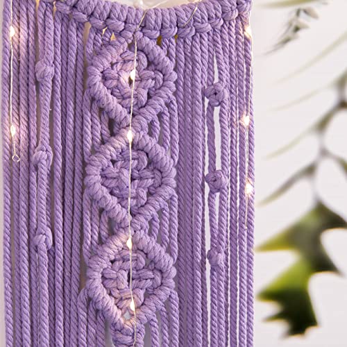 Macrame Moon Dream Catcher for Girl, Purple Boho Crescent Dreamcatcher for Bedroom, Handmade Nursery Room Wall Hanging with Star Pendant for Teen Boy, Bohemian Home Decoration Idea - color: Lavender, size: Without Light