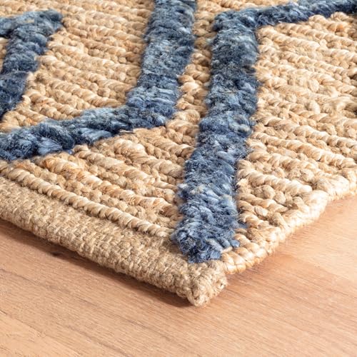 Dash & Albert Marco Navy Jute Soumak Handwoven Rug, 9.5 X 13.5 Feet, Blue Geometric Pattern - color: Marco Navy, size: 9'6" x 13'6" (Rectangular)