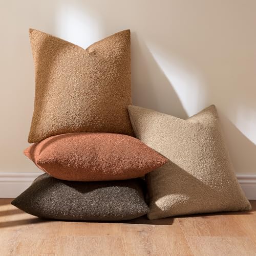 MIULEE Pack of 4 Decorative Textured Boucle Throw Pillow Covers 18x18 Inch Rustic Accent Solid Pillow Cases Soft Couch Cushion Covers for Modern Farmhouse Boho Chair Sofa Bed Livingroom Home Decor - color: Rustic, size: 18" x 18" (Pack of 4)