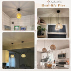 2 Pack Wicker Pendant Light Natural Woven Pendant Light Boho Chandelier Light Fixture Dome Rustic Farmhouse Pendant Lights Rattan Light Fixture for Kitchen Island Dining Room (Bulb Incl.) - color: 8.7" Natural 2-Pack