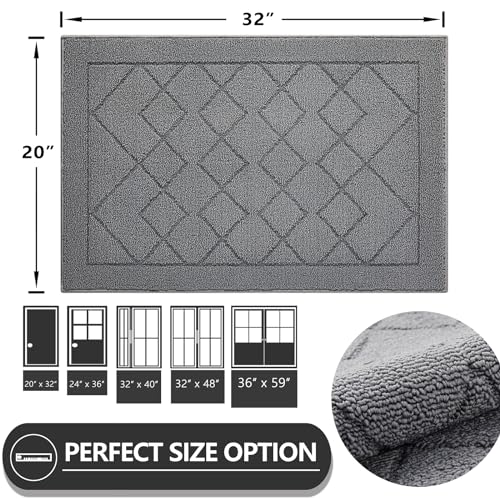 REFETONE Indoor Doormat, Front Back Door Mat 20"x32" Rubber Backing Non Slip Mats, Absorbent Washable Entrance Doormat for Entryway, Resist Dirt Low-Profile Inside Floor Mats for Muddy Shoes, Grey - color: Big Plaid Dark Grey, size: 1'8" x 2'8" (Rectangul