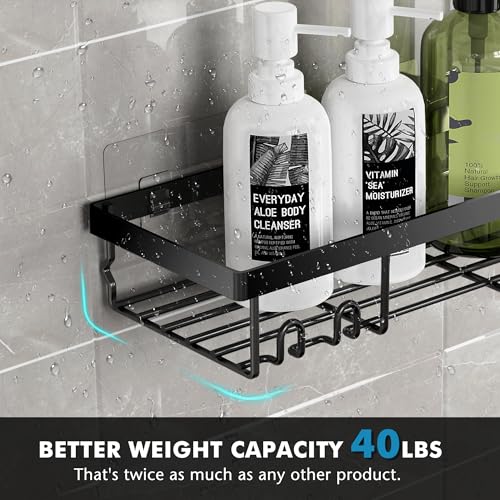 Moforoco Shower Caddy Shelf Organizer Rack, Self Adhesive Black Bathroom Shelves Basket, Home Farmhouse Wall Inside Organization and Storage Decor Rv Accessories, First Camper Apartment Essentials - color: Black, size: Large