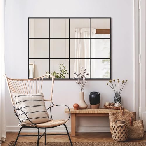 Suidia Wall Mirror, 30" x 40" Window Decorative Mirrors, Metal Framed Wall Decor Wall-Mounted Mirrors for Bedroom, Living Room, Entryway, Black - color: Black, size: 40"L x 30"W
