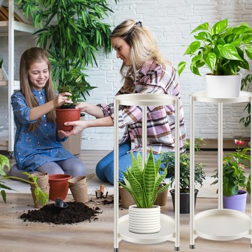 2 Tier Plant Stand Indoor Tall, White Corner Tiered Round Plant Stand for Indoor Multiple Plants, Metal Flower Pot Stands Outdoor Holders Plant Shelf Display Rack for Balcony Living Room - color: 2 Tier-Cream white