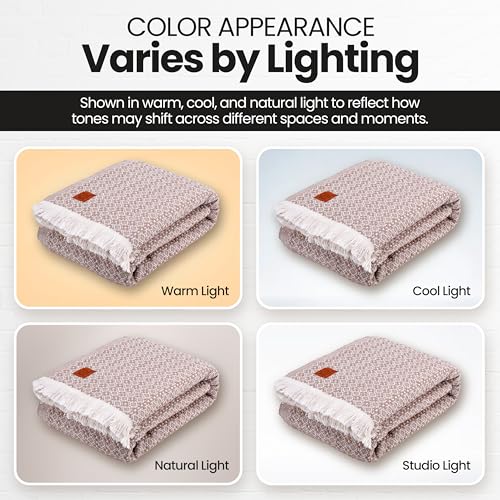 Gold Case Throw Blanket for Bed - 100% Recycled Turkish Cotton Blanket - Retro Lightweight Soft Throw Blankets for Bed & Living Room - Queen Size Cozy Blankets - 90x90 - Beige - color: Retro Beige, size: 90x90"