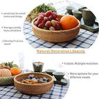 Hadewoven Round Rattan Fruit Basket Wicker Food Tray Weaving Storage Holder Dinning Room Bowl, 8 Inch Small Bread Baskets Tray for Serving with Deep Wall, Brown (Small 7.48”) - size: Small 7.48"