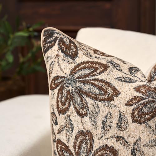 Yangest Flower Pillow Cover 20 x 20 Inches, Nature Chenille Square Throw Pillow Cover Soft Luxury Neutral Accent Couch Pillow Cover for Living Room Bedroom, Beige - color: Beige, size: 20" x 20" (Pack of 1)