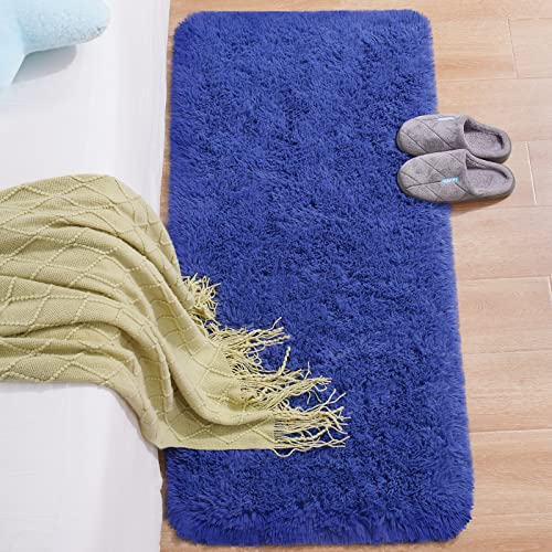 Chicrug Soft Runner Rug for Bedroom Living Room Plush Fluffy Rug 2x4 Feet, Shag Furry Runner Rug Carpet Non Shedding for Nursery Children Kids Girls Room Home Decorative, Navy - color: Navy, size: 2' x 4' (Runner)