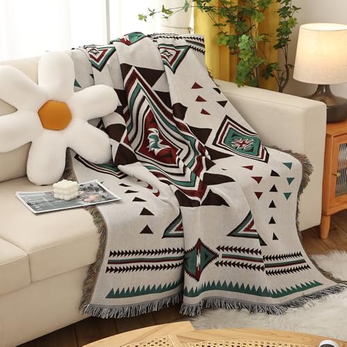 CLOTHKNOW Boho Throw Blankets 51''x 63'' Black White Azten Bed Blankets Reversible Southwest Navajo Blankets for Couch Sofa Bed Home Outdoor Beach Tent Travel Camping - color: Black White, size: 51''x 63''