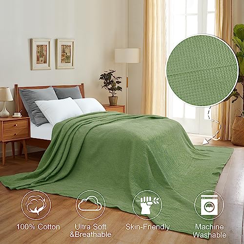 PHF Pre-Washed Cotton Waffle Weave Family Blanket,Oversized King Size 120"x 120"-Snag Proof Lightweight Breathable, 10'x 10' Huge Extra Large Big-Elegant Aesthetic Home Decoration Gift,Loden Green - color: Loden Green, size: Oversized King(120" x 120")