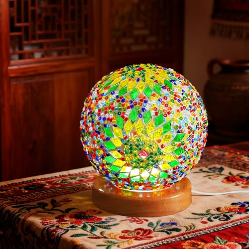 Vintage Bohemia Lamp Colorful Bohemian Night Light USB Power Colorful Glass Table Light for National Style Studio Romantic Date Decorative Lights Unique Home Gift (Boho-Green, Boho) - style: Bohemian A Green