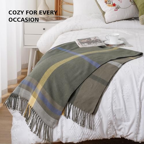BATTILO HOME Olive Green Plaid Throw Blanket for Couch - Army Green Plaid Blanket Buffalo Checkered Blankets - Lightweight Farmhouse Outdoor Throw Blankets for Bed, Sofa 50"x60" - color: Army Green