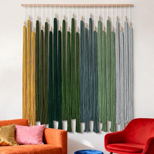 KHOYIME Macrame Wall Hanging Large Boho Home Decor Aesthetic, Bohemian Green Tassels Tapestry Modern Handmade Artwork Chic Wall Art Decorations for Living Dining Room Bedroom Nursery Office 38.5"x43" - color: Green